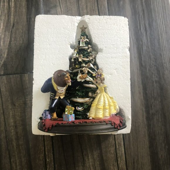 RARE VINTAGE DISNEY BEAUTY AND THE BEAST CHRISTMAS TREE STATUE Music & Lights 8” - Picture 5 of 10